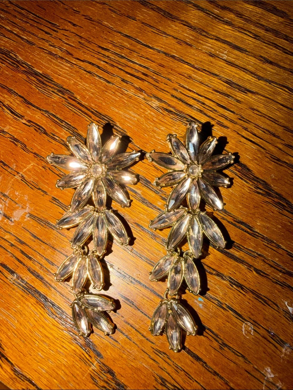 Gold Floral Crystal Drop Earrings - Women Jewelry